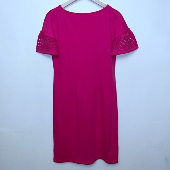 Talbots Pink Short Sleeve Lace / Eyelet Interlock Shift Mini Dress Size M Medium - Picture 3 of 9